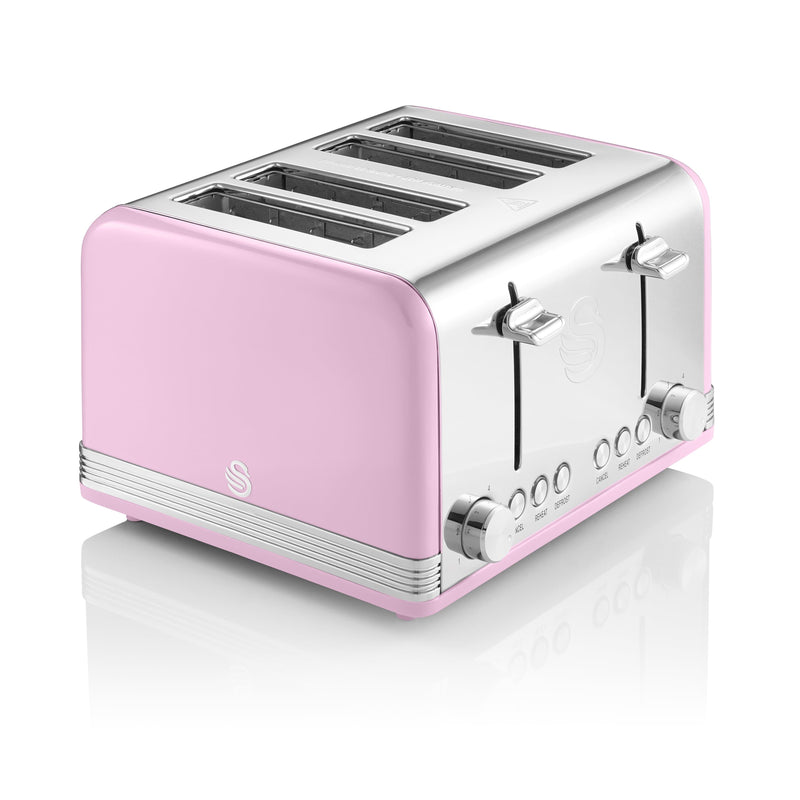 Swan ST17010PN 4-Slice Retro Toaster, 1600 W, Pink