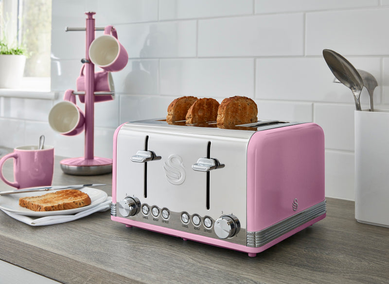 Swan ST34020PN 4 Slice Retro Style Toaster In Pink