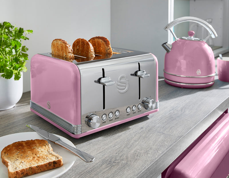 Swan ST19020PN Retro 4 Slice Toaster - Pink - Kettle and Toaster Man