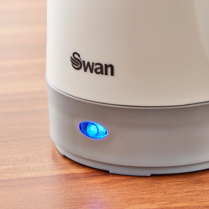 Close-up of Swan Travel Kettle blue light 