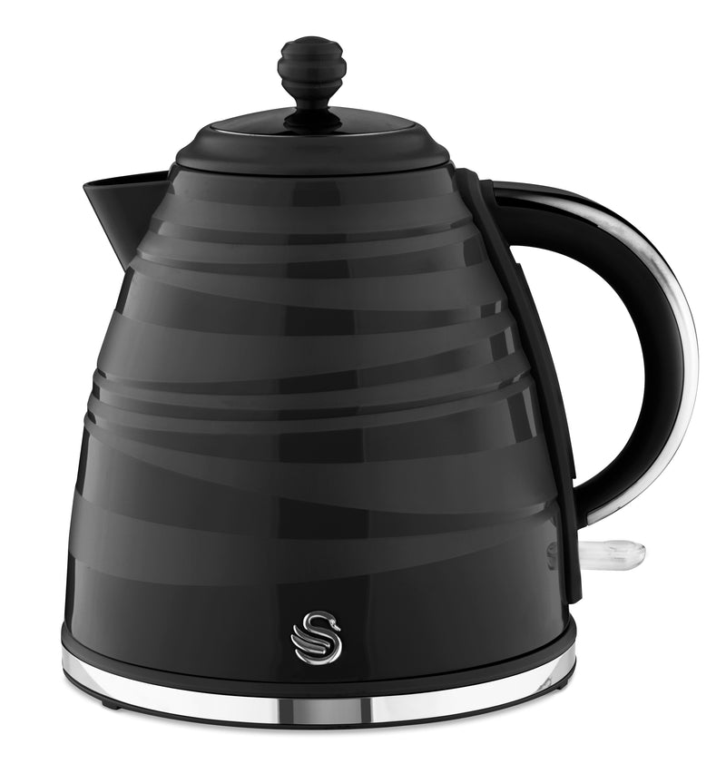 Side view of black Swan Symphony 1.7 Litre Jug Kettle against white background