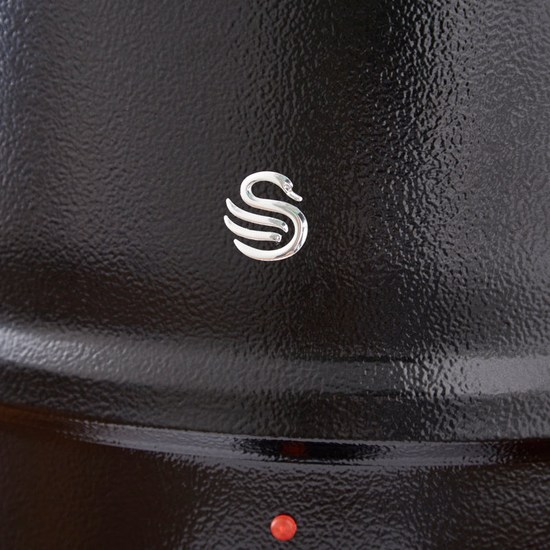 Closed up of the white swan logo on the Swan 10 litre soup kettle