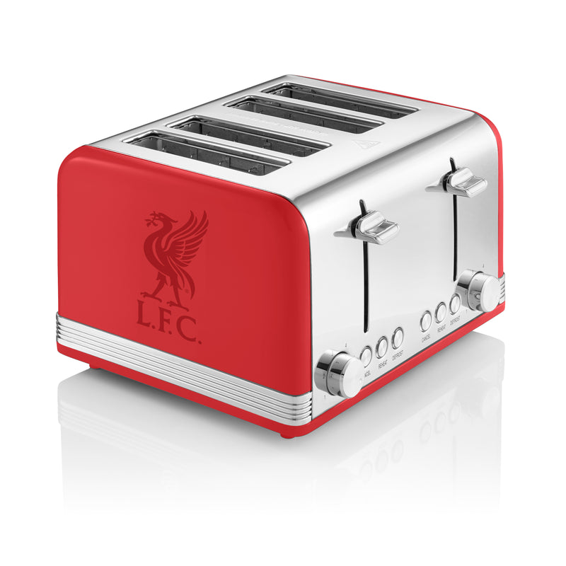 Red L.F.C 4 Slice Toaster with logo against a white background