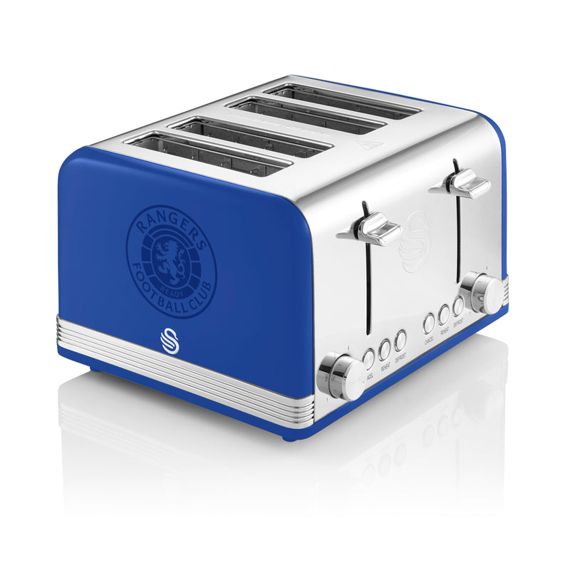 Blue Rangers 4 Slice Toaster with Rangers Football Club logo against a white background