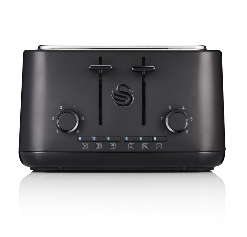 Cutout, white background front view of Swan's Stealth 4 Slice Toaster