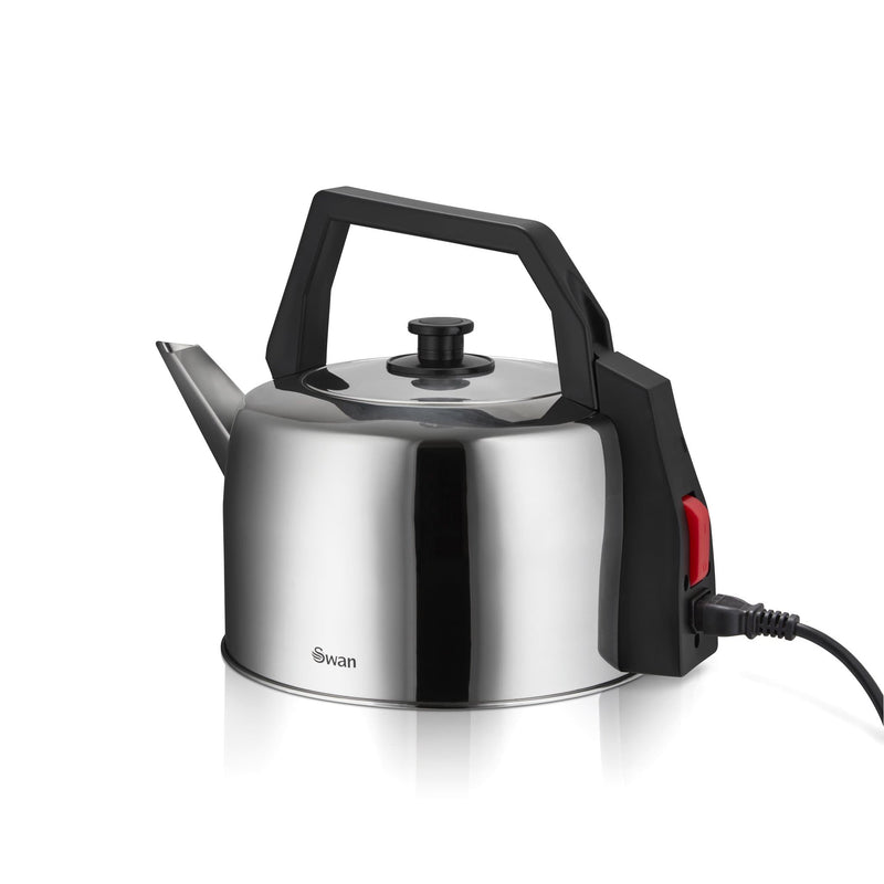 Swan Silver 3.5L Stainless Steel Catering Kettle with black handle and cable